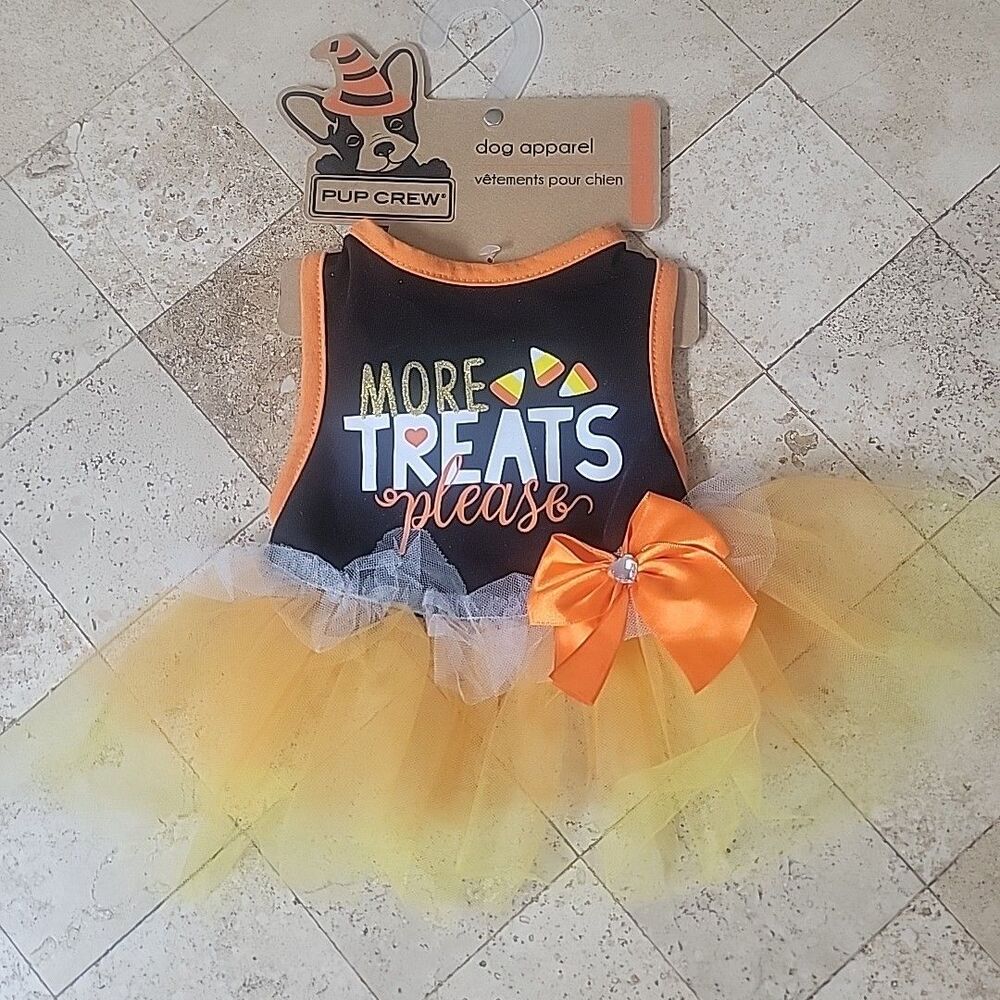 NEW Size Small Pup Crew Halloween Dog Dress More Treats Please Candy Corn Tutu